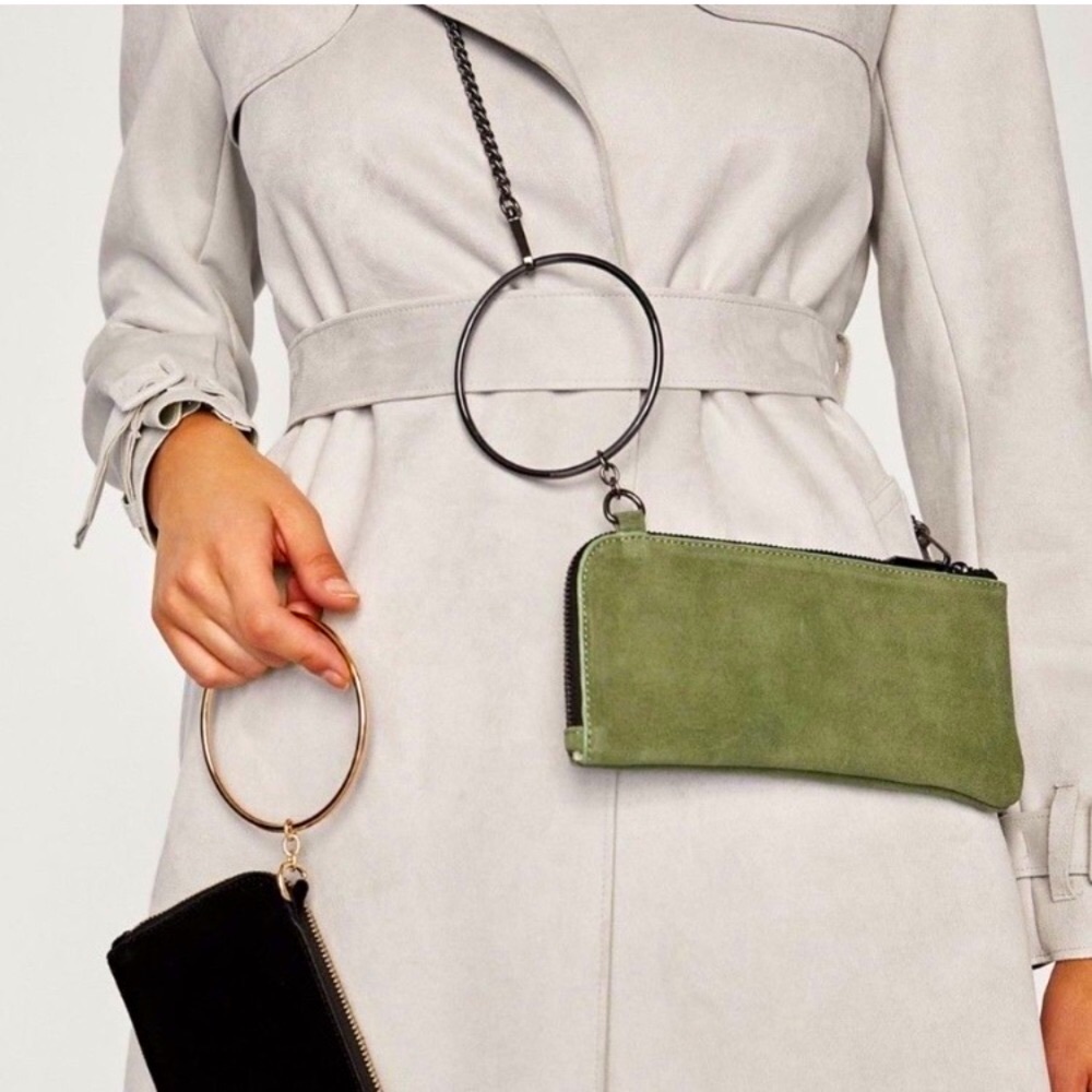 Zara Suede Leather Wallet Wristlet Zip Chain Bag